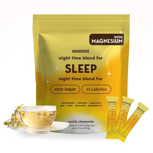 Moment Sleep Tea (Shark Tank) | Vanilla Chamomile | Melatonin Alternative | 0 Sugar | Low Calorie | 0 Caffeine | Mushroom Drink | Adaptogens, Reishi, GABA, Magnesium, Chamomile | Keto | 15 Servings in Saudi Arabia