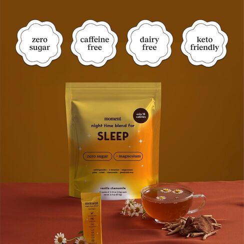 Moment Sleep Tea (Shark Tank) | Vanilla Chamomile | Melatonin Alternative | 0 Sugar | Low Calorie | 0 Caffeine | Mushroom Drink | Adaptogens, Reishi, GABA, Magnesium, Chamomile | Keto | 15 Servings in Saudi Arabia