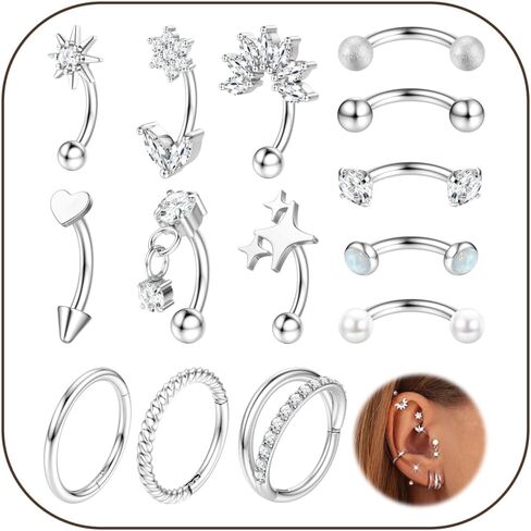 ORAZIO 16g Rook Piercing Jewelry Surgical Steel Vertical Labret Lip Jewelry Gold Eyebrow Piercing Rook Daith Earrings for Women Cartilage Curved Barbell Daith Tragus Piercing Jewelry 14Pcs in Saudi Arabia