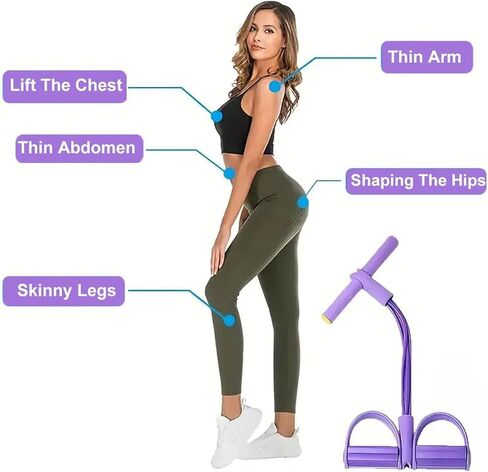 Pedal Resistance Band with Handle, 6-Tube Multifunction Stretching Workout for Abdomen Waist Arms Legs Training (Purple) in Saudi Arabia