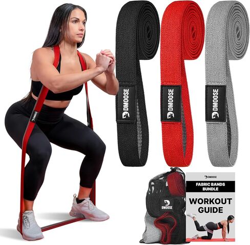 DMoose Fitness Fabric Resistance Bands for Full Body Exercises - Non-Slip Thick Cloth Stretch Band for Squats, Lunges & Bicep Curls - Long Resistance Bands for Working Out - Booty Band for Men & Women in Kuwait