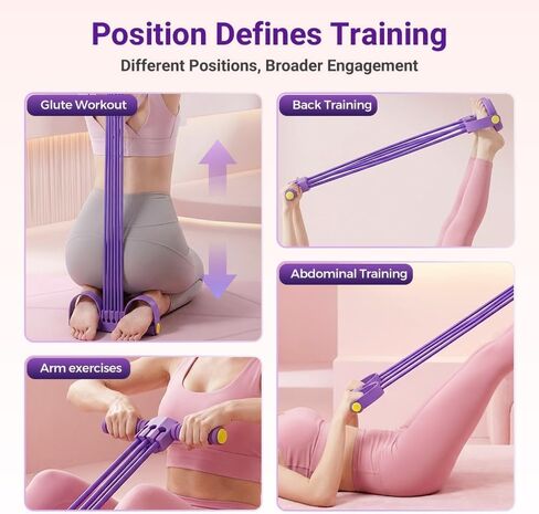Pedal Resistance Band with Handle, 6-Tube Multifunction Stretching Workout for Abdomen Waist Arms Legs Training (Purple) in Saudi Arabia