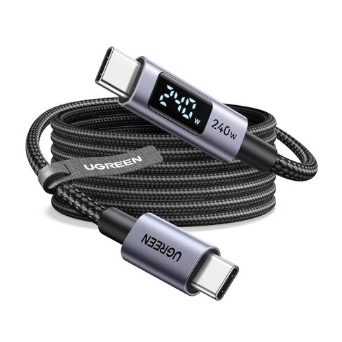 UGREEN USB-C to USB-C 240W Fast Charging Cable with Digital Display for Real-Time Power Monitoring, PD 100W Braided Data Cable for MacBook Pro/Air, iPad Pro, Dell XPS, and Gaming Laptops, 6.6FT in Saudi Arabia