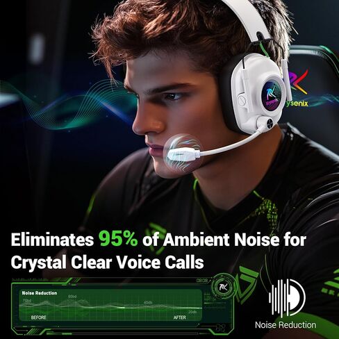 سماعة ألعاب لاسلكية مع ميكروفون لإلغاء الضوضاء للكمبيوتر الشخصي، PS5، PS4، Switch، Mac، سماعات رأس لاسلكية 2.4 جيجا هرتز وبلوتوث 5.4 للألعاب، إضاءة RGB رائعة، بطارية 50 ساعة، برامج تشغيل 50 مم (أسود) in Kuwait