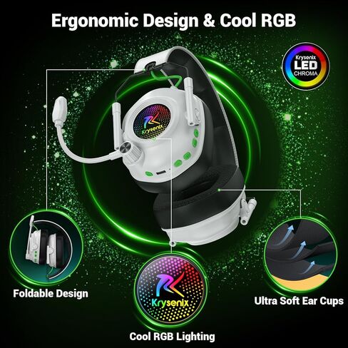 سماعة ألعاب لاسلكية مع ميكروفون لإلغاء الضوضاء للكمبيوتر الشخصي، PS5، PS4، Switch، Mac، سماعات رأس لاسلكية 2.4 جيجا هرتز وبلوتوث 5.4 للألعاب، إضاءة RGB رائعة، بطارية 50 ساعة، برامج تشغيل 50 مم (أسود) in Kuwait