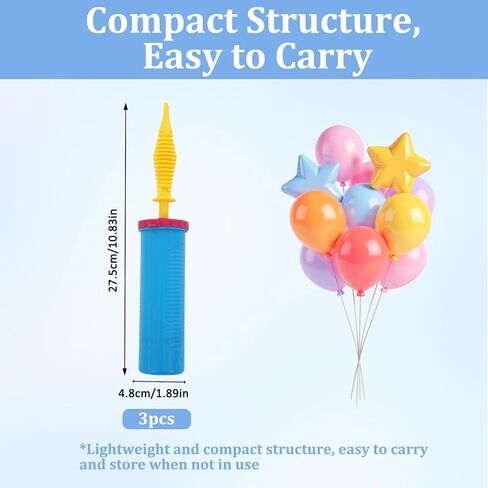 Balloon Pump Hand 3pcs Two-Way Dual Action -Balloon Hand Pump Manual Air Blower for Balloons for Latex, Aluminum Foil Balloons, Swimming Rings and Inflatable Mattresses (Blue Pink/1.9 * 10.8 Inches) in Kuwait