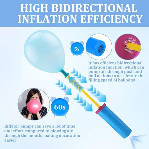 Balloon Pump Hand 3pcs Two-Way Dual Action -Balloon Hand Pump Manual Air Blower for Balloons for Latex, Aluminum Foil Balloons, Swimming Rings and Inflatable Mattresses (Blue Pink/1.9 * 10.8 Inches) in Kuwait