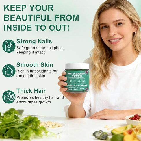 Hair Loss Gummies,Sea Moss Gummies with Vitamin C, Vitamin E, Aloe Vera, Pearl Powder Support Faster Hair Growth,Enhance Nail Elasticity,Promot Radiant Skin,Gluten-Free - 60 Count in Kuwait