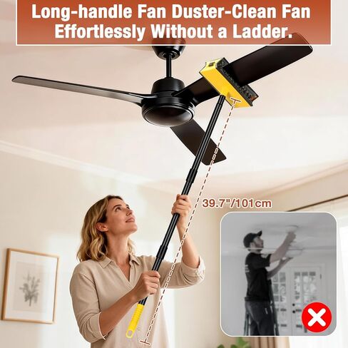 Ceiling Fan Cleaner Duster with Extension Pole, Fan Blade Cleaner Microfiber Cleaning Tool with Reusable Chenille Mop Head for High Ceiling Fan Blade Blinds Cobweb in Kuwait