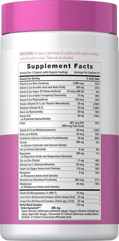 Carlyle Teen Multivitamin for Girls | 60 Caplets | Once Daily | Easy to Digest with Probiotics & Enzymes | with Iron | Non-GMO, Gluten Free in Saudi Arabia