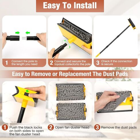 Ceiling Fan Cleaner Duster with Extension Pole, Fan Blade Cleaner Microfiber Cleaning Tool with Reusable Chenille Mop Head for High Ceiling Fan Blade Blinds Cobweb in Kuwait