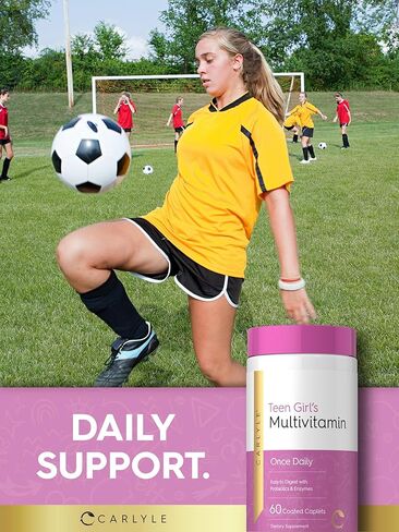 Carlyle Teen Multivitamin for Girls | 60 Caplets | Once Daily | Easy to Digest with Probiotics & Enzymes | with Iron | Non-GMO, Gluten Free in Saudi Arabia