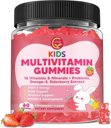 Kids Methylated Multivitamin Gummies with Omega 3, Multivitamin for Kids & Teens 4+ w/L Methylfolate & B12, Calcium, Probiotics, Elderberry, 16 Vitamins for Healthy Growth, Immune Support, Sugar Free in Kuwait