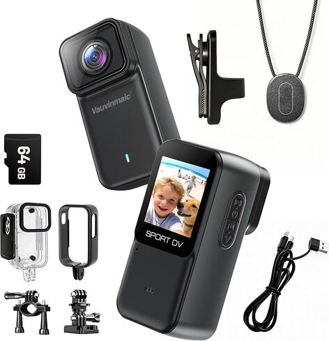 كاميرا الجسم 4K مع واي فاي، كاميرا POV Action Cam لركوب الدراجات النارية والتزلج وركوب الدراجات ومدونات الفيديو الرياضية، كاميرا إبهام مغناطيسية يمكن ارتداؤها للتسجيل بدون استخدام اليدين، مسجل فيديو محمول مقاوم للماء، بطاقة 64 جيجابايت، أسود in Kuwait
