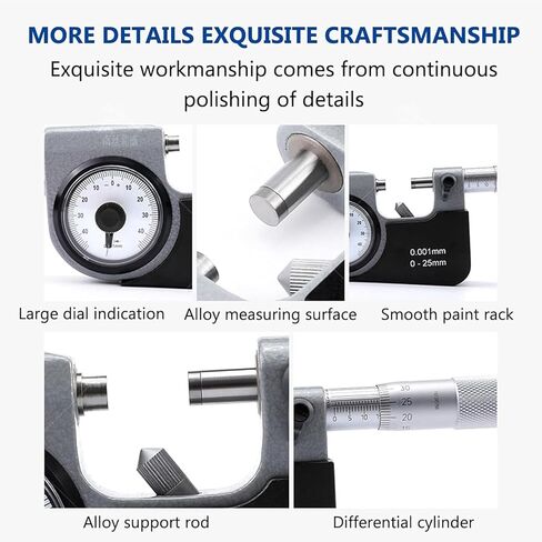 Leverage Micrometer, High-Precision Measuring Instrument, Resolution: 0.001mm, Measuring Range 0-25mm, Accuracy: 0.003mm Stable and Durable, for Precision Hardware, Mold Processing in Kuwait