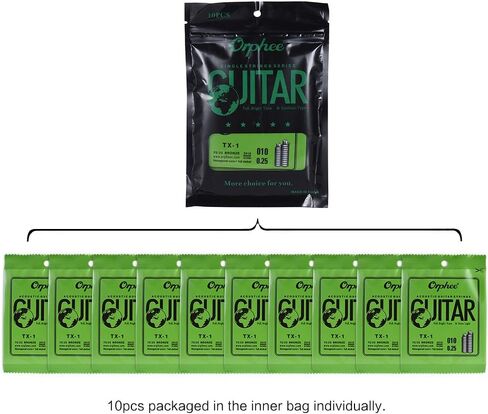 Generic TX-1 سلسلة واحدة بديلة للجيتار الصوتي الشعبي السلسلة الإلكترونية الأولى (.010) 10 عبوات عالية الفولاذ e 75/25 فوسفور برونزي توتر خفيف إضافي in Kuwait