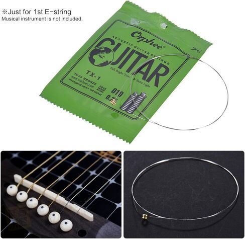 Generic TX-1 سلسلة واحدة بديلة للجيتار الصوتي الشعبي السلسلة الإلكترونية الأولى (.010) 10 عبوات عالية الفولاذ e 75/25 فوسفور برونزي توتر خفيف إضافي in Kuwait