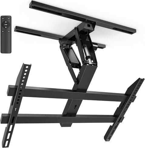 Electric Ceiling TV Mount with Remote for 23-55 inch Flat Curved Screen TVs, Motorized Flip Down Ceiling Mount for Flat and Pitched Roof Indoor Outdoor, Drop Down VESA Mount Bracket, Black in Kuwait