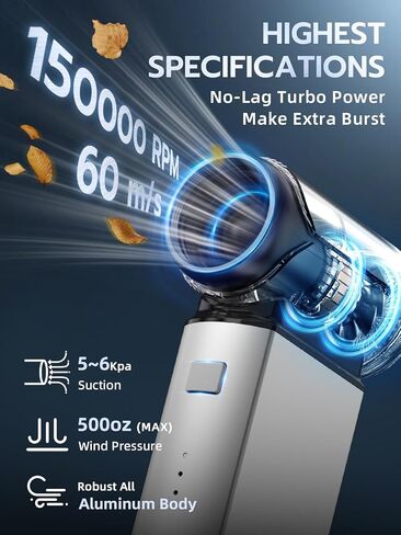 Smiling Shark Compressed Air Duster, J02 Super Power 150000RPM Aluminum Electric Air Duster with Mini Vacuum Cleaner, 2 Modes (Normal&Storm) Adjustable Dust Blower for PC/Outdoor/House/Car in Kuwait