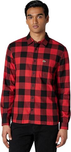 Lacoste Men's Long Sleeve Checked Gingham Button-Down Shirt in Kuwait