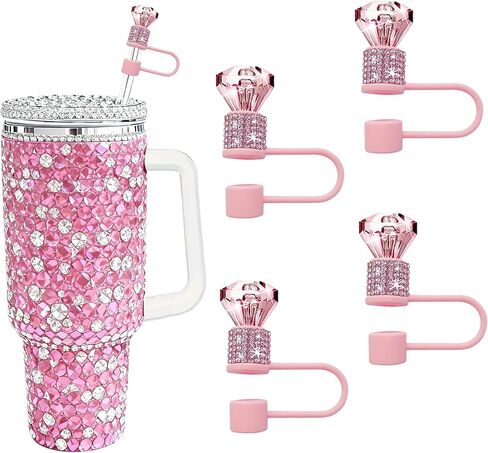 4 Pcs Sparkling Diamond Straw Topper Set, Stylish Rhinestone Straw Caps Compatible with Stanley 30oz 40oz Tumblers, Perfect Compact Gift for Women (White) in Saudi Arabia