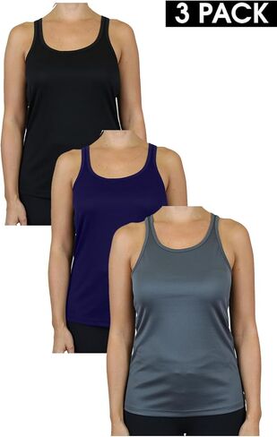 Galaxy by Harvic 3 Pack Womens Moisture Wicking Racerback Tagless Polyester Tanks Tops in Saudi Arabia