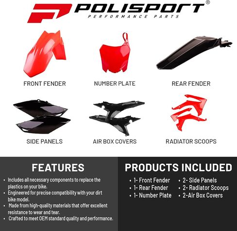 Polisport Motocross (MX) Replica Plastic Kit for Honda CRF 450R (2017-20) – OEM Quality, Durable, Flexible & Perfect Fit – Black in Saudi Arabia