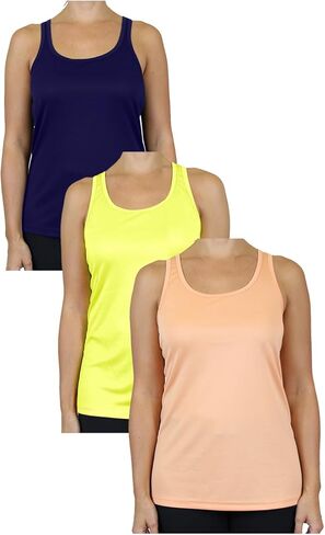 Galaxy by Harvic 3 Pack Womens Moisture Wicking Racerback Tagless Polyester Tanks Tops in Saudi Arabia