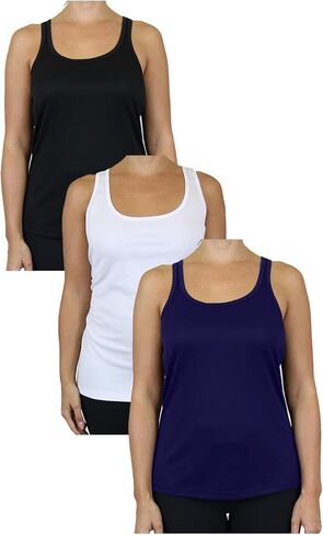 Galaxy by Harvic 3 Pack Womens Moisture Wicking Racerback Tagless Polyester Tanks Tops in Saudi Arabia