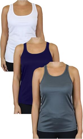 Galaxy by Harvic 3 Pack Womens Moisture Wicking Racerback Tagless Polyester Tanks Tops in Saudi Arabia