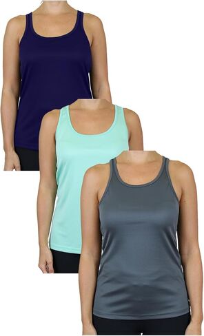 Galaxy by Harvic 3 Pack Womens Moisture Wicking Racerback Tagless Polyester Tanks Tops in Saudi Arabia