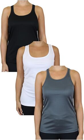 Galaxy by Harvic 3 Pack Womens Moisture Wicking Racerback Tagless Polyester Tanks Tops in Saudi Arabia