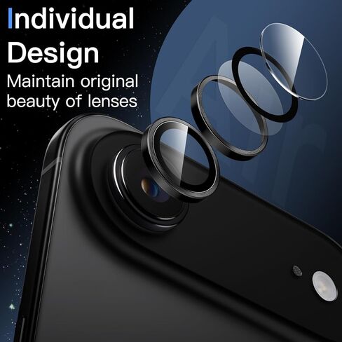 JETech Camera Lens Protector for iPhone 17 Air, 9H Tempered Glass Metal Individual Ring Cover, Easy Installation Tray, HD Clear, 1 Set, 6.5-Inch Display (Black) in Saudi Arabia