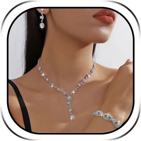 YANCHUN مجموعة مجوهرات فضية مجموعات مجوهرات الزفاف للعرائس وصيفة العروس الرسمية حجر الراين قلادة سوار أقراط المجوهرات للنساء حفلة موسيقية مجوهرات اكسسوارات حفل زفاف يوم in Kuwait