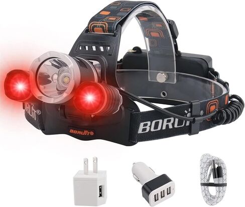 BORUIT RJ-3000 Rechargeabe LED Headlamp 5000 Lumens with Green Light, 3 Modes Super Bright USB Head Lamp IPX4 Waterproof Headlight for Adults USB Outdoor Fishing Camping in Kuwait