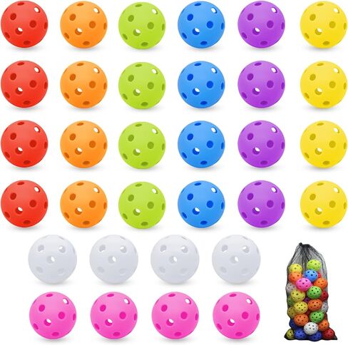 32 Pack 8 Colors Plastic Baseball Practice Balls, Lightweight Hollow Soft Balls for Hitting Pitching Batting Training Indoor & Outdoor Sport with a Drawstring Bag in Kuwait