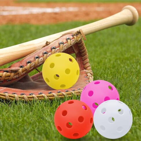 32 Pack 8 Colors Plastic Baseball Practice Balls, Lightweight Hollow Soft Balls for Hitting Pitching Batting Training Indoor & Outdoor Sport with a Drawstring Bag in Kuwait