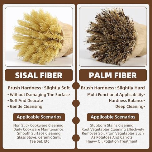 مجموعة فرش أطباق الخيزران من سامبوتيكو مكونة من 6 قطع مع حامل من الفولاذ المقاوم للصدأ سريع الجفاف، 3 × فرشاة بشعيرات السيزال الطبيعية و1 × فرش تنظيف المطبخ بشعيرات النخيل للأطباق والأواني والمقالي والمغسلة in Kuwait