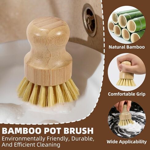 مجموعة فرش أطباق الخيزران من سامبوتيكو مكونة من 6 قطع مع حامل من الفولاذ المقاوم للصدأ سريع الجفاف، 3 × فرشاة بشعيرات السيزال الطبيعية و1 × فرش تنظيف المطبخ بشعيرات النخيل للأطباق والأواني والمقالي والمغسلة in Kuwait