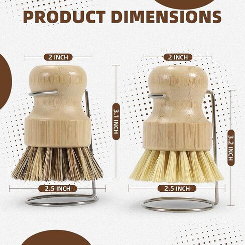 مجموعة فرش أطباق الخيزران من سامبوتيكو مكونة من 6 قطع مع حامل من الفولاذ المقاوم للصدأ سريع الجفاف، 3 × فرشاة بشعيرات السيزال الطبيعية و1 × فرش تنظيف المطبخ بشعيرات النخيل للأطباق والأواني والمقالي والمغسلة in Kuwait