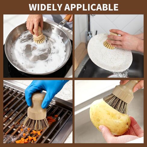 مجموعة فرش أطباق الخيزران من سامبوتيكو مكونة من 6 قطع مع حامل من الفولاذ المقاوم للصدأ سريع الجفاف، 3 × فرشاة بشعيرات السيزال الطبيعية و1 × فرش تنظيف المطبخ بشعيرات النخيل للأطباق والأواني والمقالي والمغسلة in Kuwait