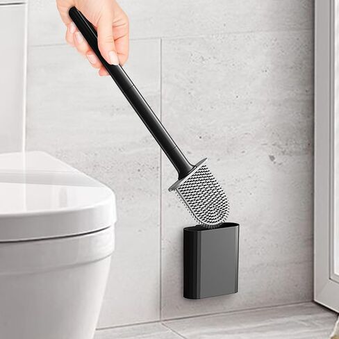 Toilet Brush and Holder Set,Flexible Toilet Bowl Brush Head with Silicone, Compact Size for Storage and Organization, Ventilation Slots Base White in Saudi Arabia