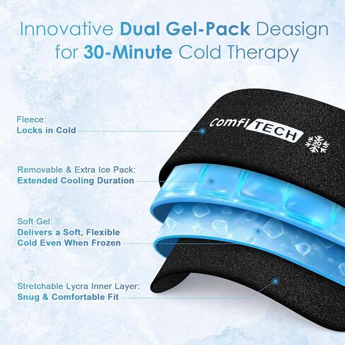 حزمة ثلج للكاحل مزدوجة الجل من ComfiTECH مع تبريد ممتد لمدة 30 دقيقة، ودعم ضغط قابل للتعديل لتخفيف التهاب اللفافة الأخمصية، حزمة جل باردة قابلة لإعادة الاستخدام لالتهاب الأوتار، والالتواء، والتورم، والكعب in Kuwait