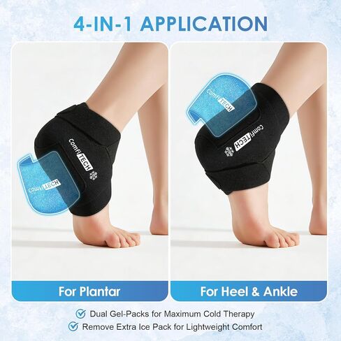 حزمة ثلج للكاحل مزدوجة الجل من ComfiTECH مع تبريد ممتد لمدة 30 دقيقة، ودعم ضغط قابل للتعديل لتخفيف التهاب اللفافة الأخمصية، حزمة جل باردة قابلة لإعادة الاستخدام لالتهاب الأوتار، والالتواء، والتورم، والكعب in Kuwait