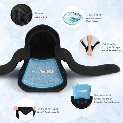حزمة ثلج للكاحل مزدوجة الجل من ComfiTECH مع تبريد ممتد لمدة 30 دقيقة، ودعم ضغط قابل للتعديل لتخفيف التهاب اللفافة الأخمصية، حزمة جل باردة قابلة لإعادة الاستخدام لالتهاب الأوتار، والالتواء، والتورم، والكعب in Kuwait