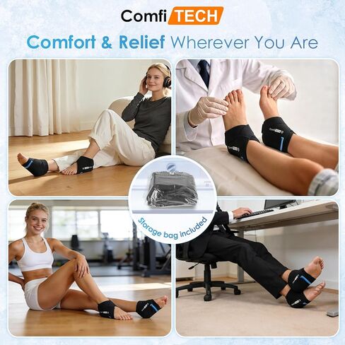 حزمة ثلج للكاحل مزدوجة الجل من ComfiTECH مع تبريد ممتد لمدة 30 دقيقة، ودعم ضغط قابل للتعديل لتخفيف التهاب اللفافة الأخمصية، حزمة جل باردة قابلة لإعادة الاستخدام لالتهاب الأوتار، والالتواء، والتورم، والكعب in Kuwait
