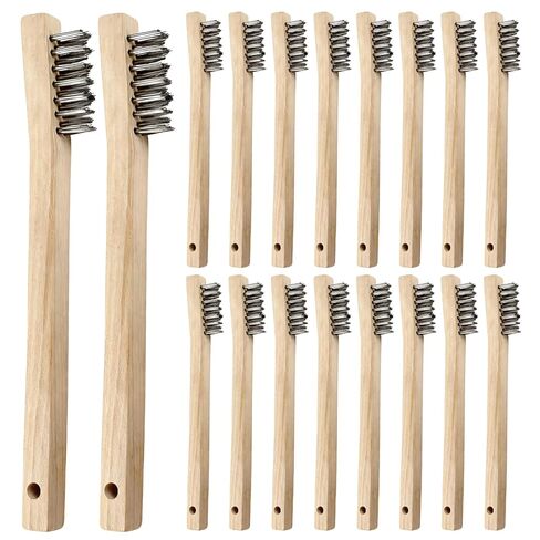 18 Pcs Wood Handle Wire Scratch Brush Set,7.7 Inch Stainless Steel Small Wire Scratch Brushes with Wood Handle for Rust Removal,Paint and Dirt Cleaning,Easy to Hang in Saudi Arabia
