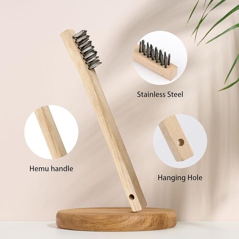 18 Pcs Wood Handle Wire Scratch Brush Set,7.7 Inch Stainless Steel Small Wire Scratch Brushes with Wood Handle for Rust Removal,Paint and Dirt Cleaning,Easy to Hang in Saudi Arabia