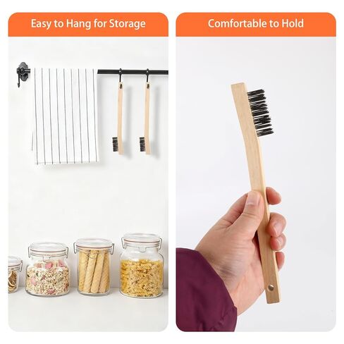 18 Pcs Wood Handle Wire Scratch Brush Set,7.7 Inch Stainless Steel Small Wire Scratch Brushes with Wood Handle for Rust Removal,Paint and Dirt Cleaning,Easy to Hang in Saudi Arabia