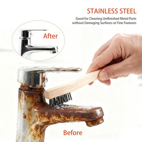 18 Pcs Wood Handle Wire Scratch Brush Set,7.7 Inch Stainless Steel Small Wire Scratch Brushes with Wood Handle for Rust Removal,Paint and Dirt Cleaning,Easy to Hang in Saudi Arabia
